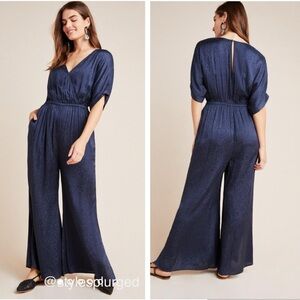 EUC ANTHRO Maeve Jacqueline Jacquard Jumpsuit (navy blue) size small petite